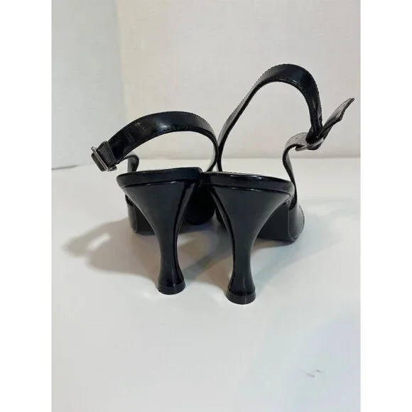 Vintage Inspired Wingtip Faux Black Patent Leather Slingback Heels Size 7.5 - Picture 5 of 10